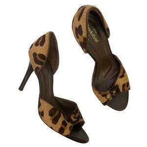 Brooksfield Cheetah Leopard Animal Print Hair Open Toe Heels Tan Brown Size 8